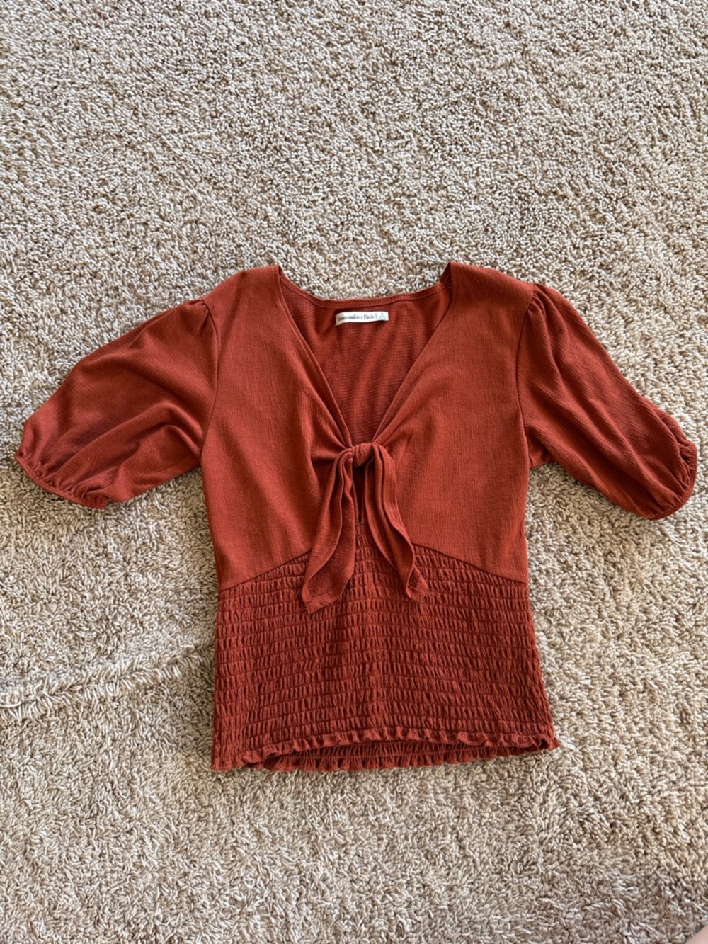 Abercrombie Rust Tie-Front Smocked Waist Top Small